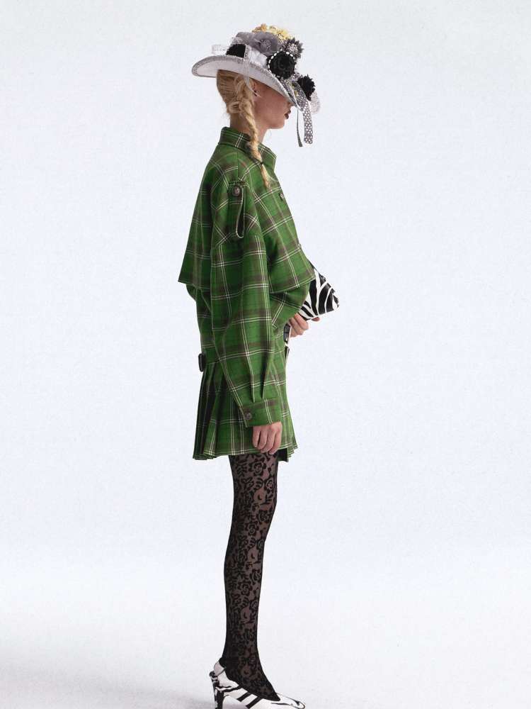 Asymmetrical Pleated Check Coat【s0000015390】