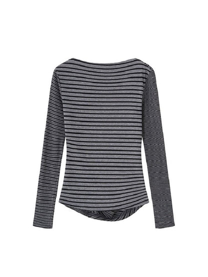 Pleated Wings Striped Top【s0000019009】