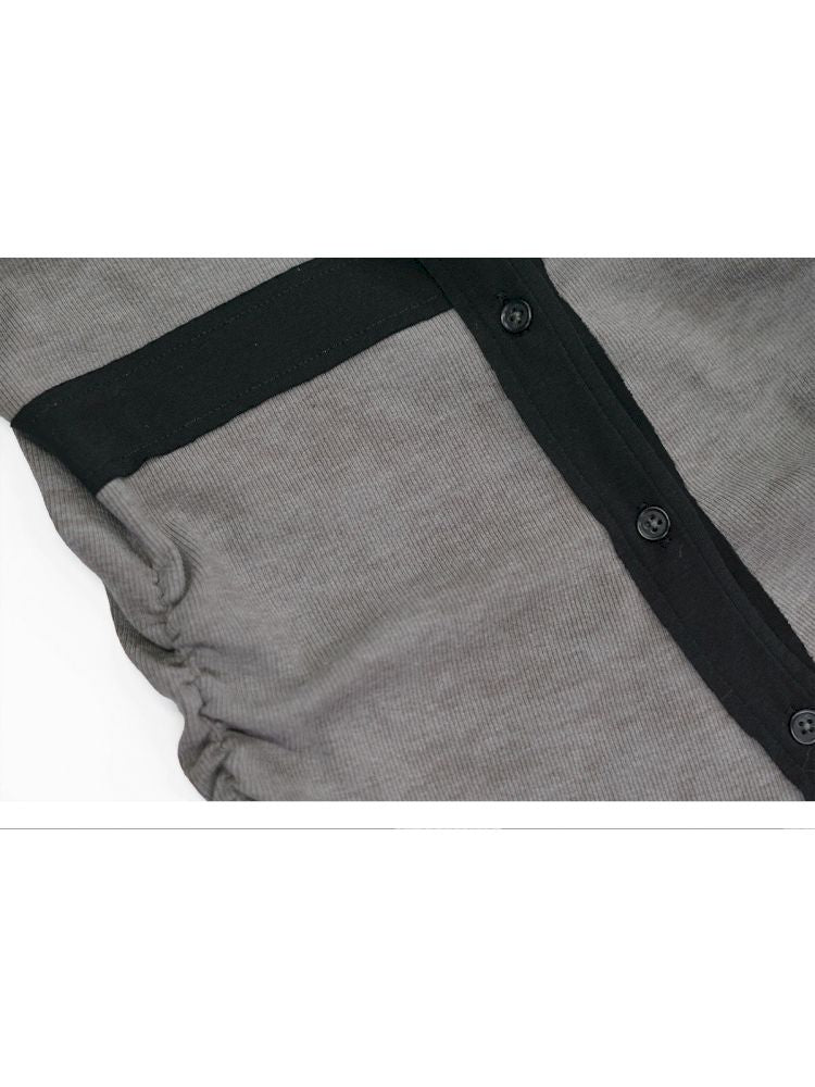 Hooded False Two Black Gray Knit Cardigan【s0000013890】