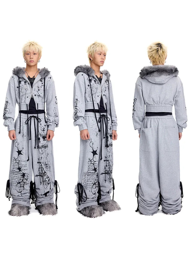 Doodle Print Puffy Drawstring Sweatpants【s0000014092】