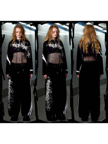 Splatter-Printed Lace-Trimmed Faux Two-Piece Hoodie【s0000014418】