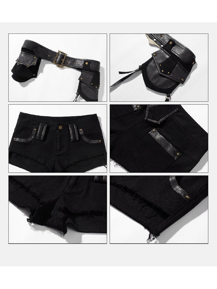 Black Irregular Raw Edge Shorts【s0000016250】