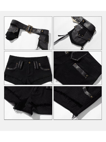 Black Irregular Raw Edge Shorts【s0000016250】
