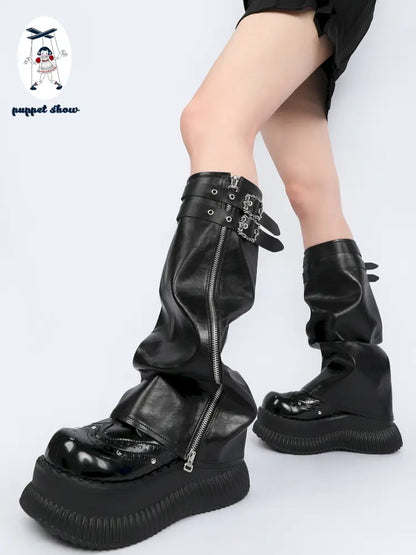 Cyberpunk-inspired black Y2K leg warmers【s0000014182】