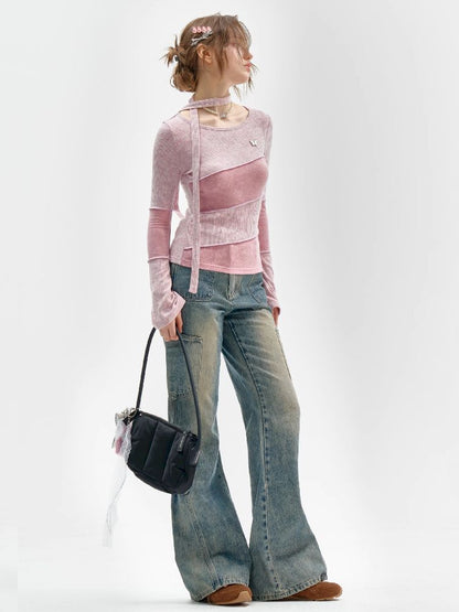 Splicing Collar Long Sleeve T-Shirt【s0000011518】