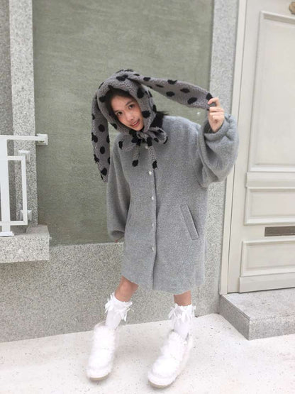 Polka Dot Shearling Rabbit Ear Hat【s0000014528】