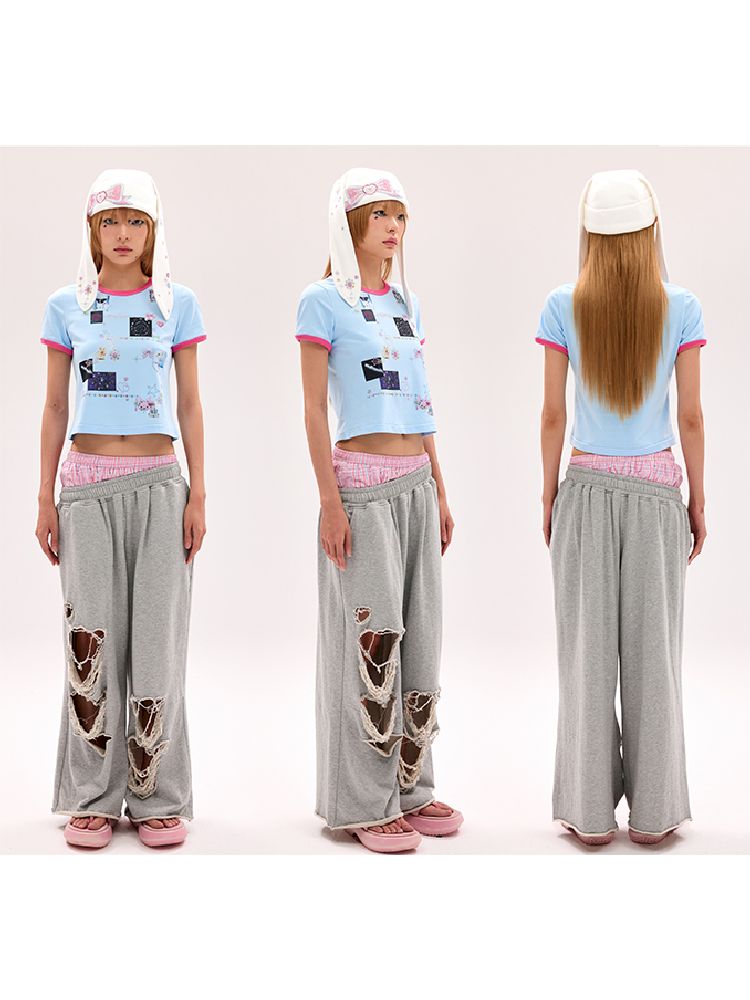 Fake Pants Slanting Ripped Sweatpants【s0000012179】