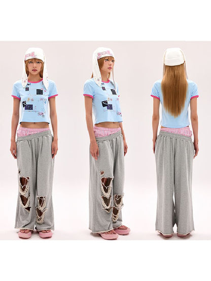 Fake Pants Slanting Ripped Sweatpants【s0000012179】