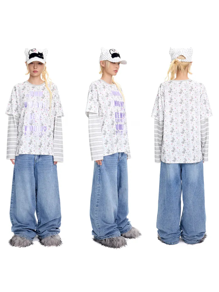 Print Two-Piece Style Long-Sleeve T-Shirt【s0000014093】