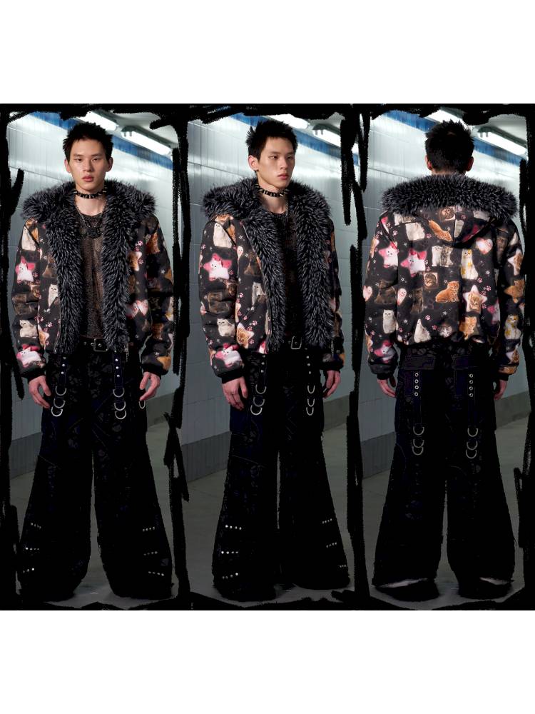 Cat Print Reversible Fleece Jacket【s0000014414】