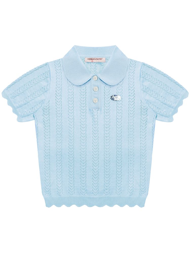 Doll Neck Knit Short Sleeve T-shirt【s0000012235】