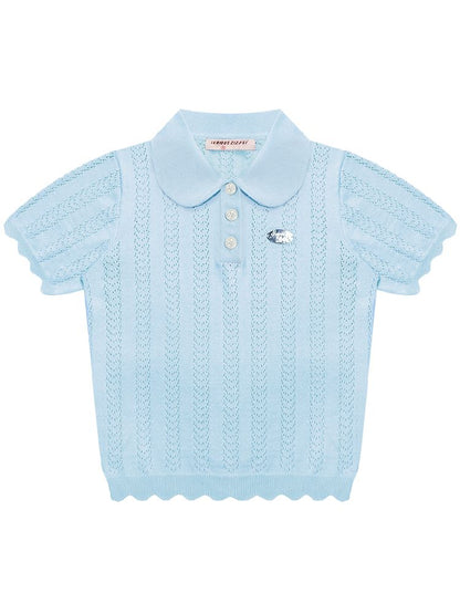 Doll Neck Knit Short Sleeve T-shirt【s0000012235】