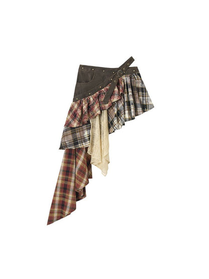 SpliceD Plaid IRREGULAR HALF-BODY SKIRT [S0000009755]