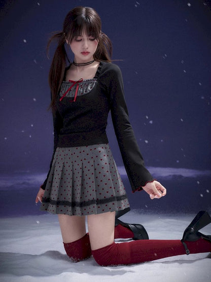 Red Sweetheart Patchwork Top【s0000011657】