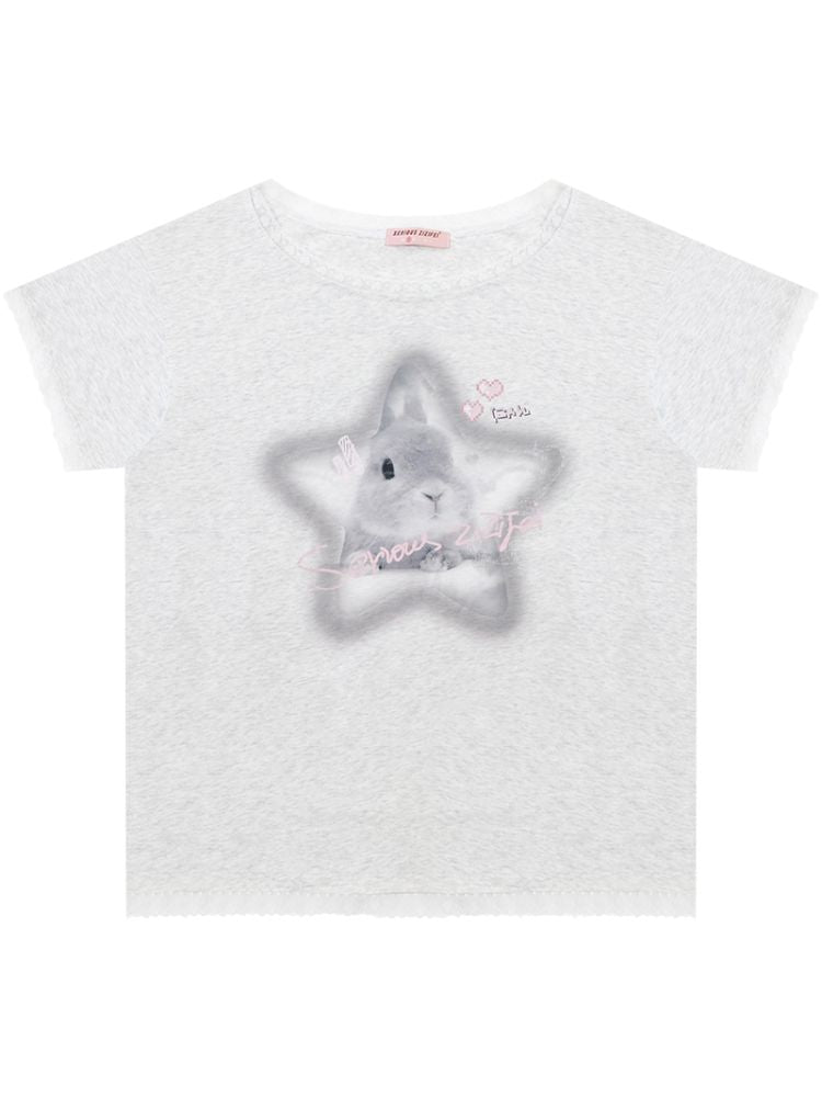 Lace edge large round neck loose short sleeve t-shirt【s0000013373】