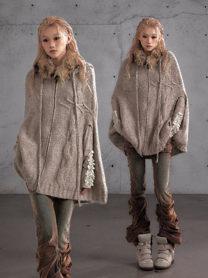 Twisted Knit Wool Cape Jacket【s0000019160】