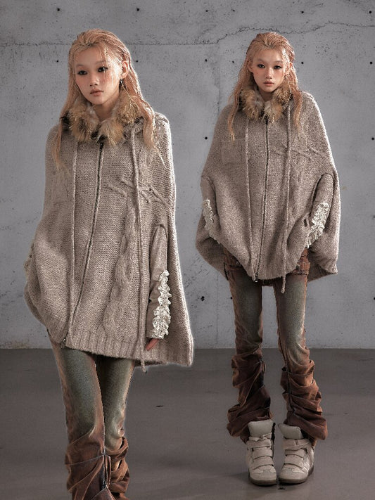 Twisted Knit Wool Cape Jacket【s0000019160】
