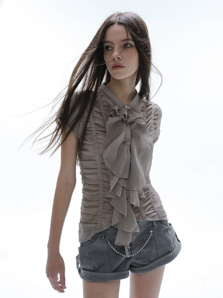 Handmade Ruffled Chiffon Shirt【s0000016565】