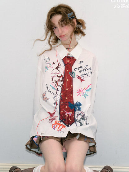 Graffiti Print Long Sleeve Shirt【s0000017890】