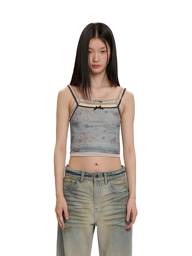 Three pieces of material splicing camisole【s0000012511】