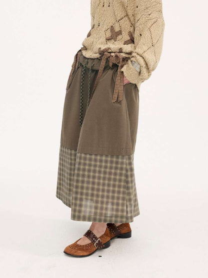 Turn-up Plaid Patchwork Skirt【s0000015408】