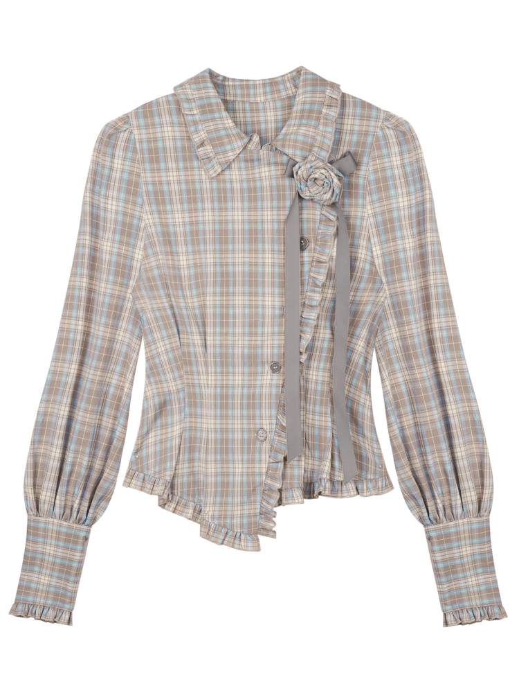 Checkered Brooch Asymmetrical Sweatshirt【s0000014374