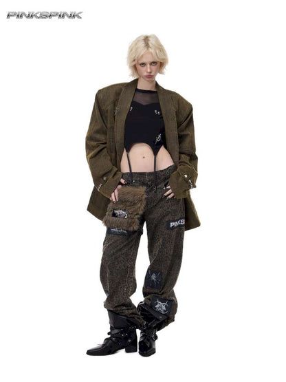 Black Meta Rock Patch Slacks【s0000015123】
