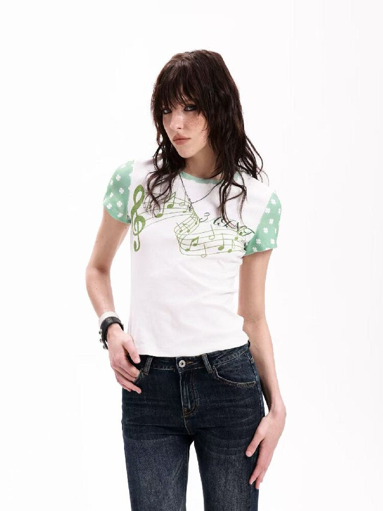 Y2K Rhinestone Musical Note Slim Tee【s0000018286】