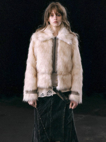 Patchwork Eco-Fur Lapel Coat [S0000010761]