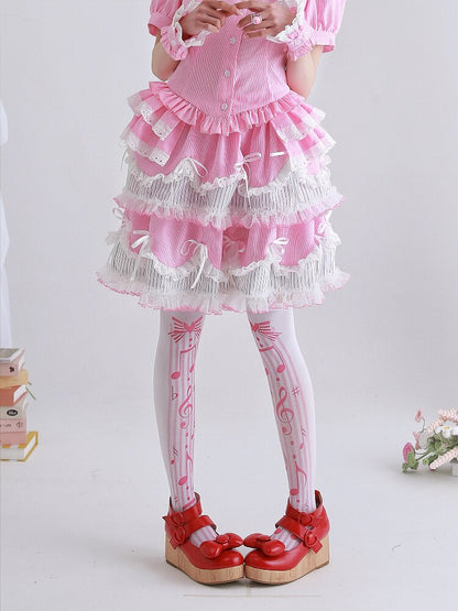 Pink Striped Lolita Puffy Skirt【s0000016560】