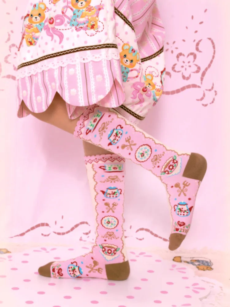 Lace Pink Versatile Mid-Calf Socks【s0000014165】