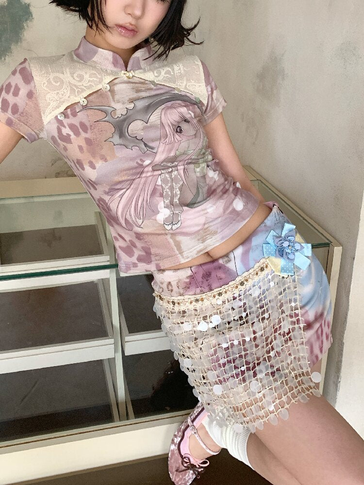 Sequin Flower Psychedelic Skirt【s0000018081】