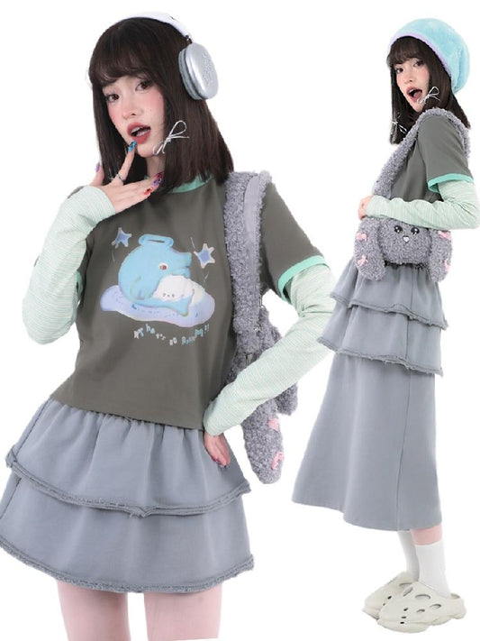 Detachable Gray Long Short Sweatshirt Dresses【s0000005717】