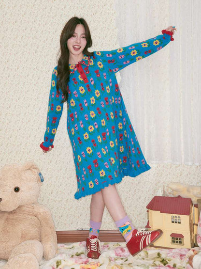Cartoon Floral Knit Dress【s0000014505】