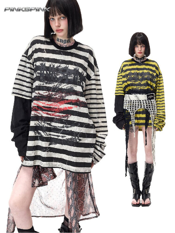 Burnt Flower Stripe Raglan T-Shirt【s0000017729】