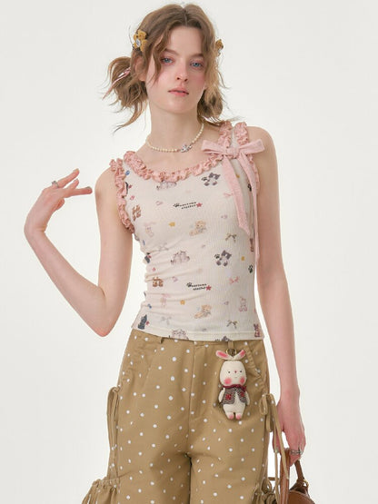 Printed Wood Ear Slim Camisole【s0000016623】
