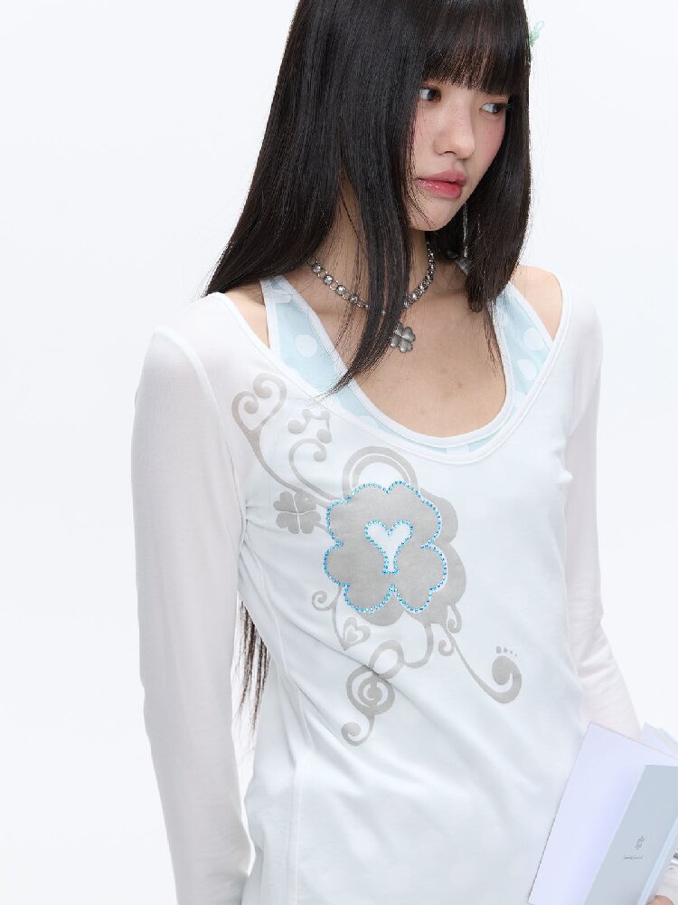 Mint Polka Dot Vest Two Piece Top【s0000016401】