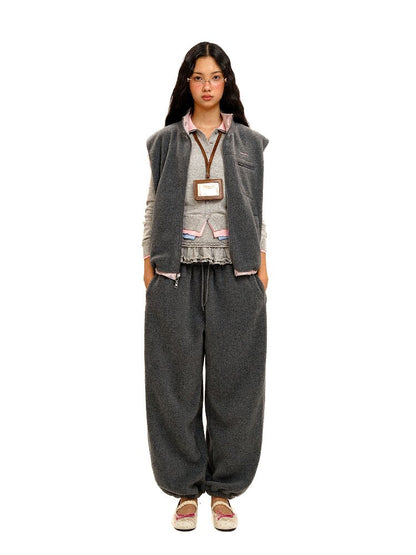 Panelled Printed Fleece Loose Vest【s0000016069】