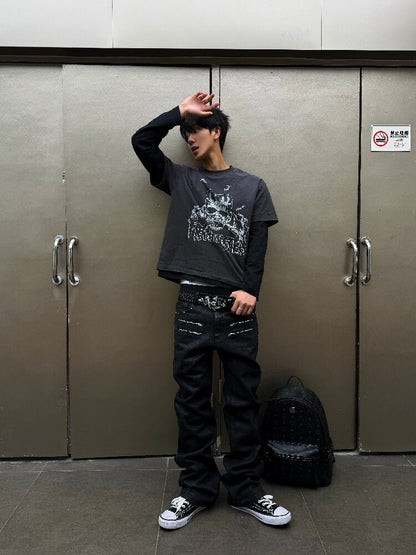 Metal Brush Wax Irregular Jeans【s0000018243】