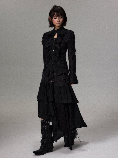 Dark Palace Asymmetrical Ruffle Shirt【s0000018502】
