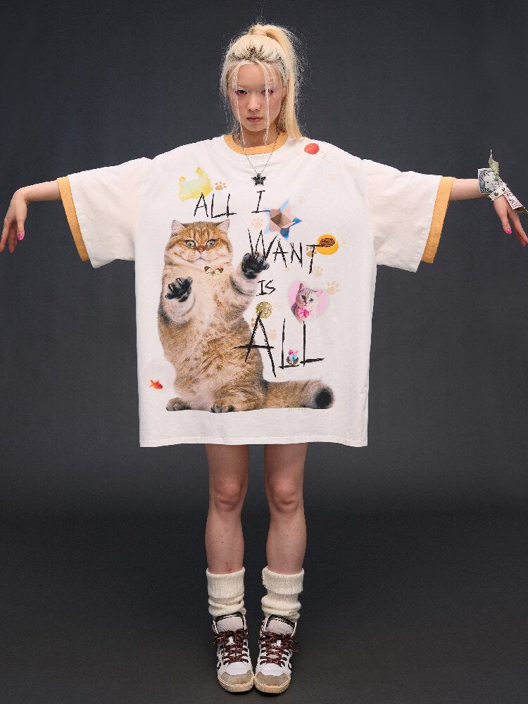 Cat Print Loose Fit T-Shirt【s0000017028】