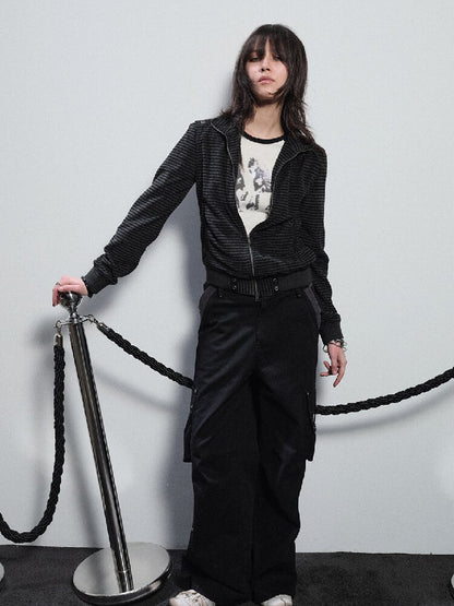 Ribbed Multi Pocket Black Trousers【s0000016230】