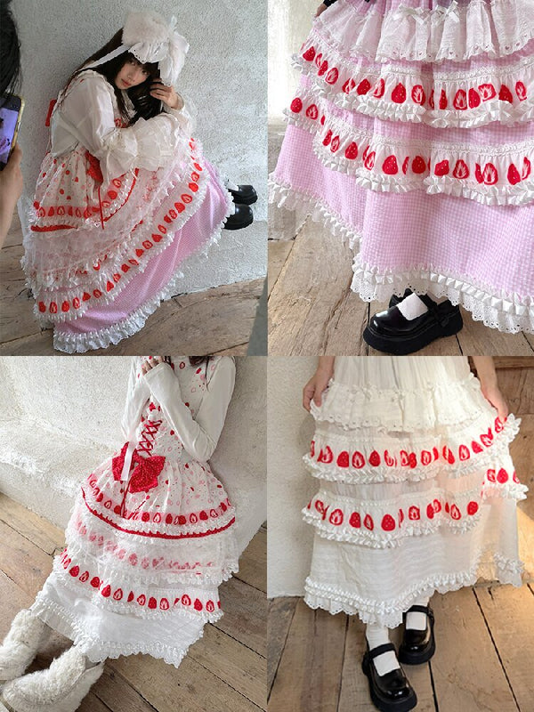 Cake Print Cut-Out Lace Bow Skirt【s0000018542】