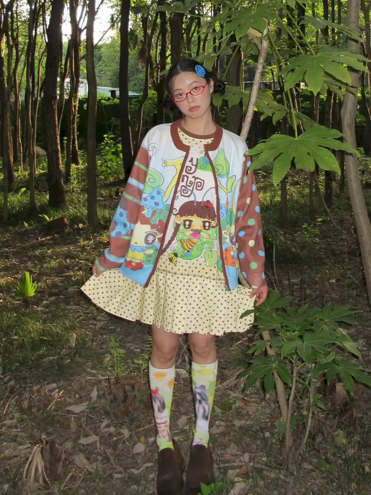 Blue-Brown Knit Cardigan Sweater【s0000014191】