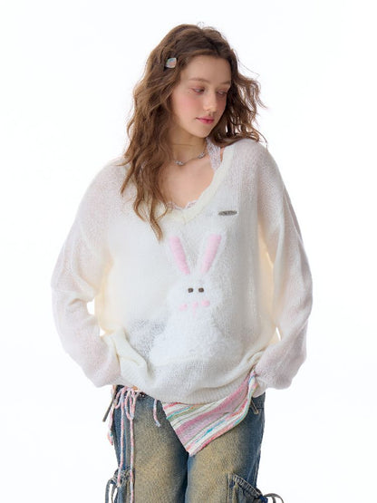 Large V-neck Knit Sunscreen Cover-up Shirt【s0000011682】