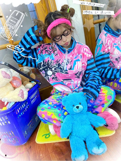 Striped Patchwork Plush Sweater【s0000015054】