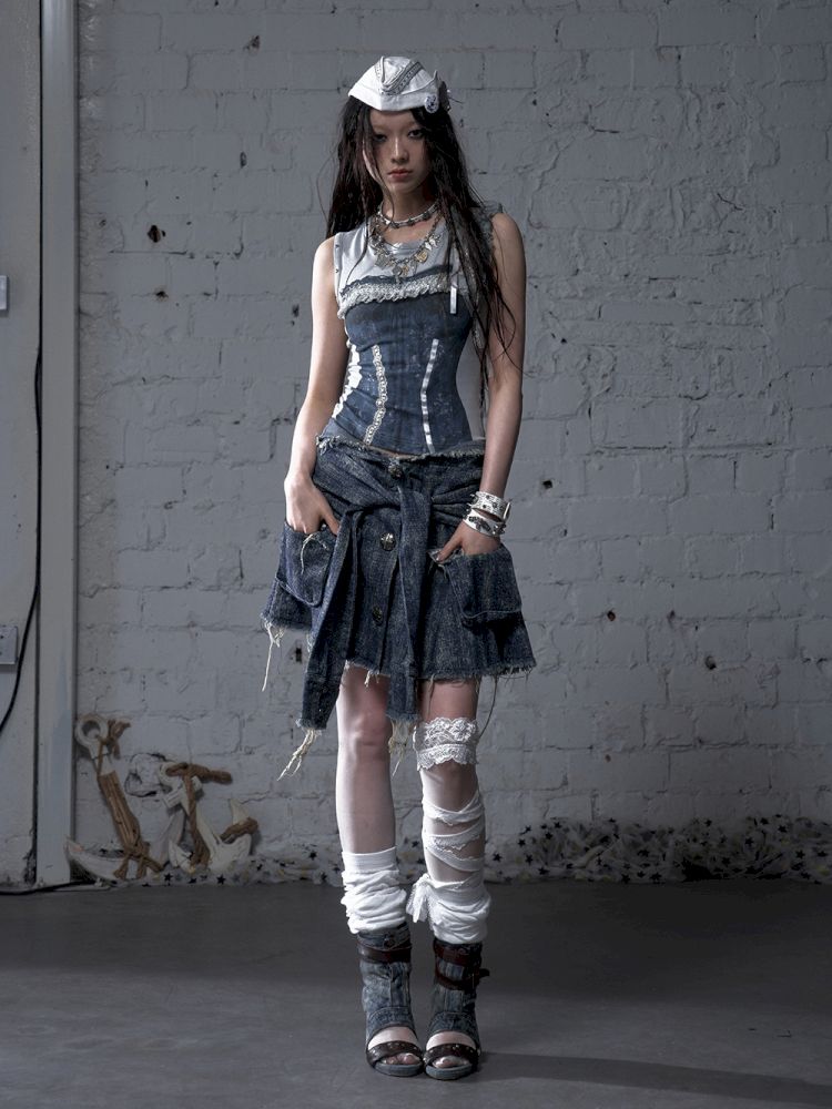 Hooded washed denim shirt dress skirt【s0000012784】