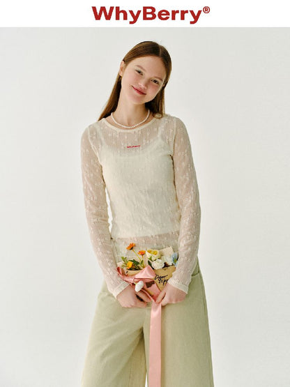 Lace round neck T-shirt【s0000011982】
