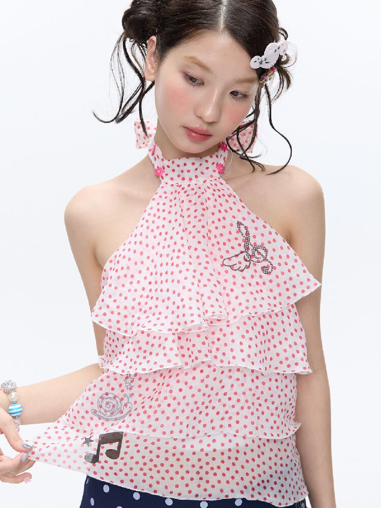 Pink Polka Dot Halterneck Sling【s0000016400】