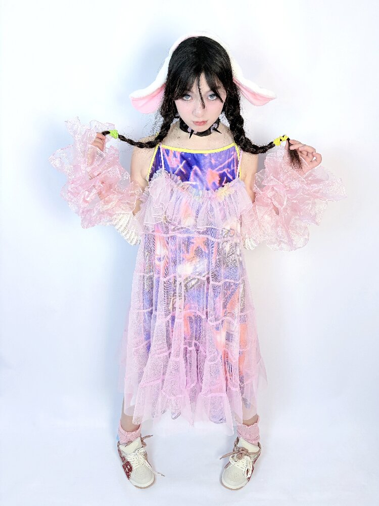 Y2K Graffiti Layered Slip Dress【s0000017708】